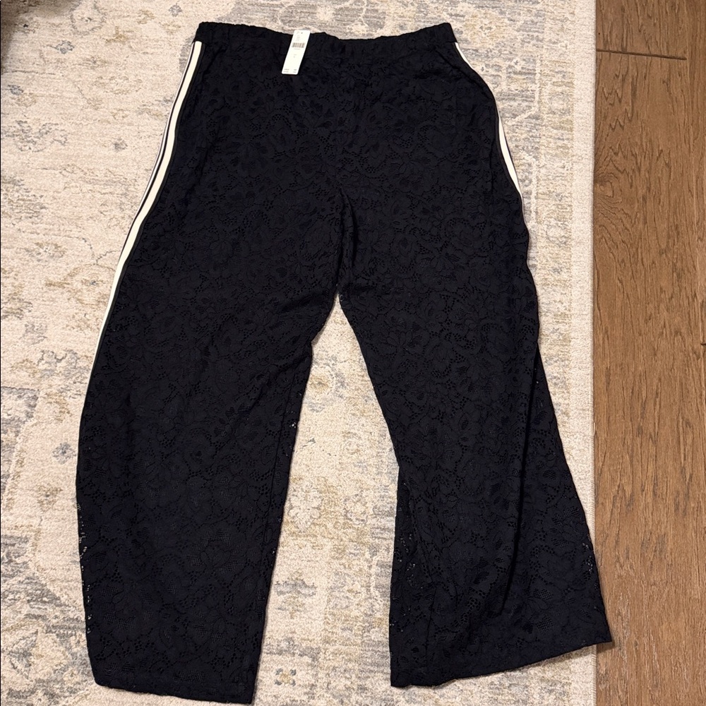 Maeve Black Lace Track Joggers with White Side Stripes